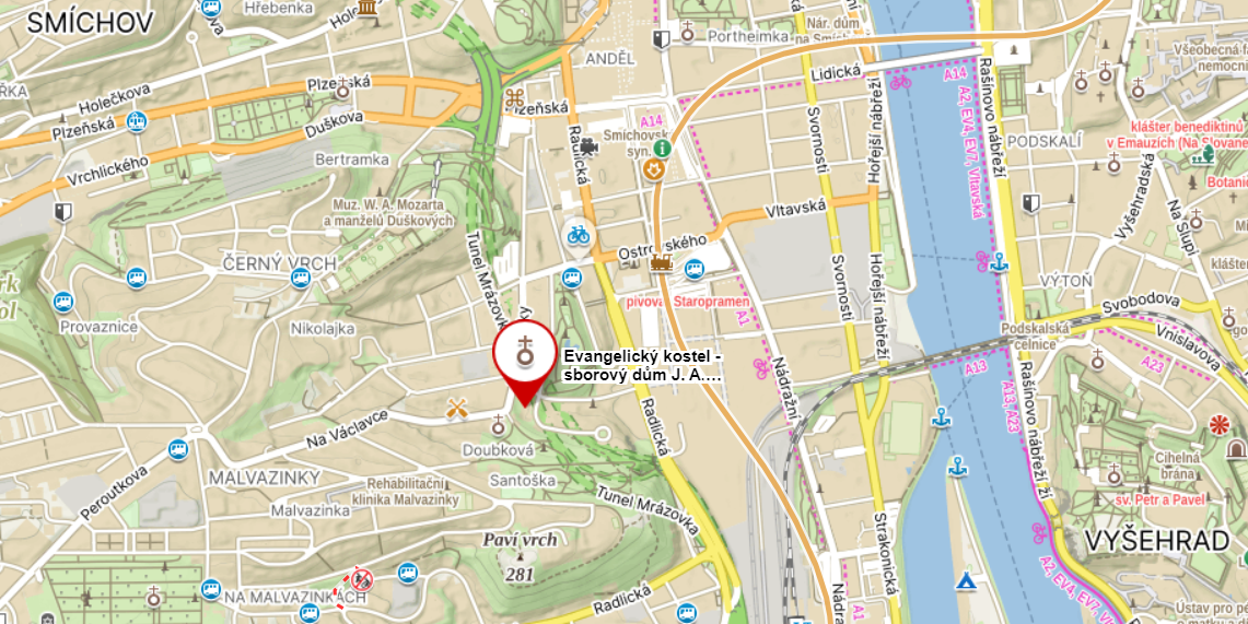Mapa okolí kostela – poklik na mapy.cz